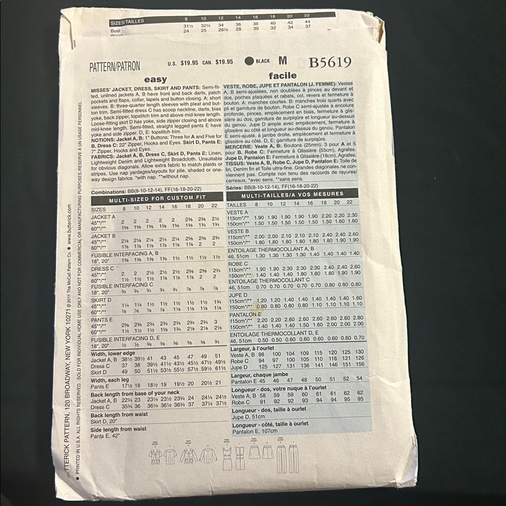 Butterick B5619 Sewing Pattern - Picture 3 of 3